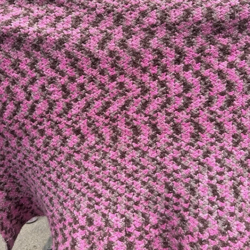 Handmade Crochet Chevron Ripple Lap Throw 46x33 Pink Brown Textured